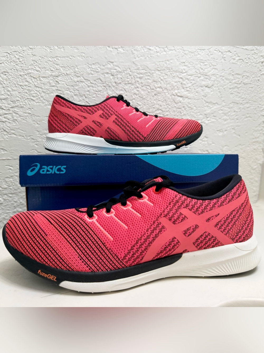 ASICS Women's fuzeX Knit Running Shoe Pink Glo/Flash Coral/Black 8.5
